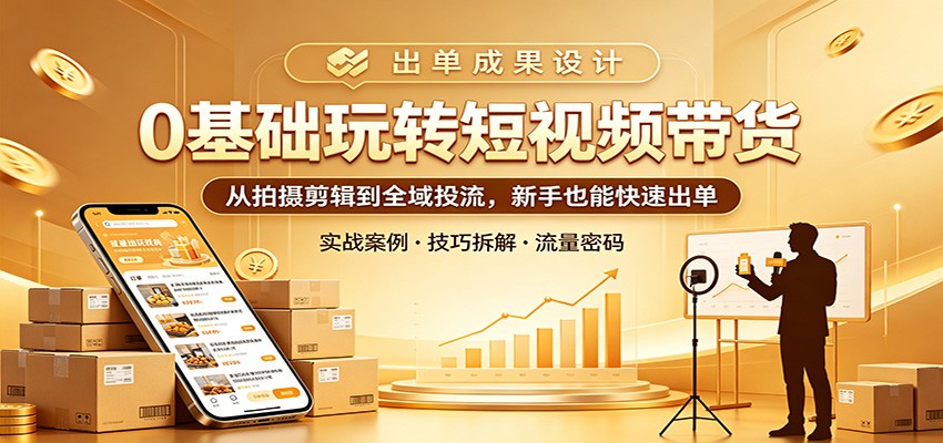 0基础玩转短视频带货：从拍摄剪辑到全域投流，新手也能快速出单网创项目-知识付费-在线课程-自媒体创业-网络副业-优利资源优利资源网