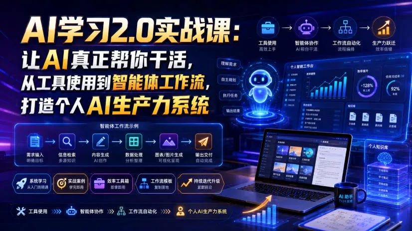 AI学习2.0实战课：让AI真正帮你干活，从工具使用到智能体工作流，打造个人AI生产力系统网创项目-知识付费-在线课程-自媒体创业-网络副业-优利资源优利资源网