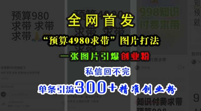 小红书“预算4980带我飞”图片打法，一张图片引爆创业粉，私信回不完，单条引流300+精准创业粉网创项目-知识付费-在线课程-自媒体创业-网络副业-优利资源优利资源网