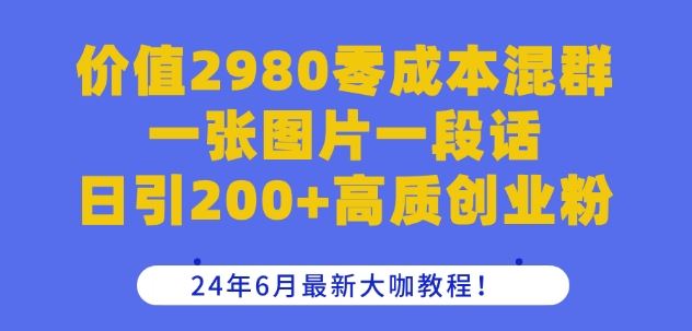 价值2980零成本混群一张图片一段话日引200+高质创业粉，24年6月最新大咖教程【揭秘】网创项目-知识付费-在线课程-自媒体创业-网络副业-优利资源优利资源网