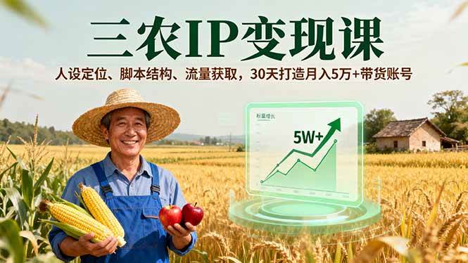 （16044期）三农IP变现课，人设定位、脚本结构、流量获取，30天打造月入5万+带货账号网创项目-知识付费-在线课程-自媒体创业-网络副业-优利资源优利资源网
