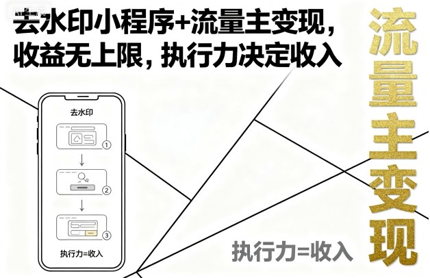 去水印小程序+流量主变现，收益无上限，执行力决定收入网创项目-知识付费-在线课程-自媒体创业-网络副业-优利资源优利资源网
