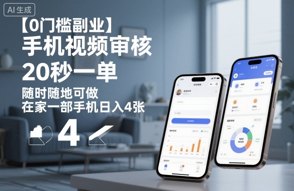 【0门槛副业】手机视频审核，20秒一单，随时随地可做，在家一部手机日入4张【揭秘】网创项目-知识付费-在线课程-自媒体创业-网络副业-优利资源优利资源网