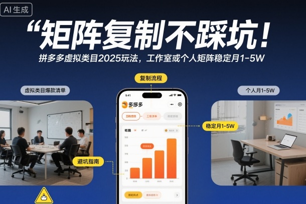 矩阵复制不踩坑！拼多多虚拟类目2025玩法，工作室或者个人矩阵稳定月1-5W【揭秘】网创项目-知识付费-在线课程-自媒体创业-网络副业-优利资源优利资源网
