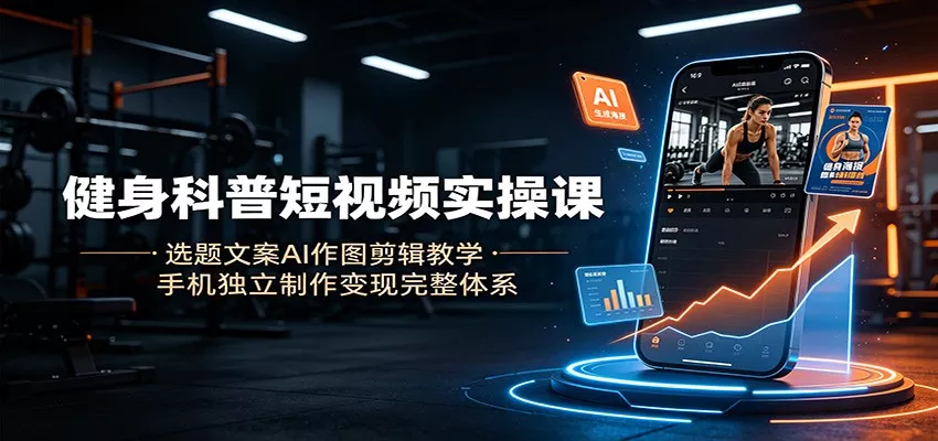 健身科普短视频实操课：选题文案AI作图剪辑教学，手机独立制作变现完整体系网创项目-知识付费-在线课程-自媒体创业-网络副业-优利资源优利资源网