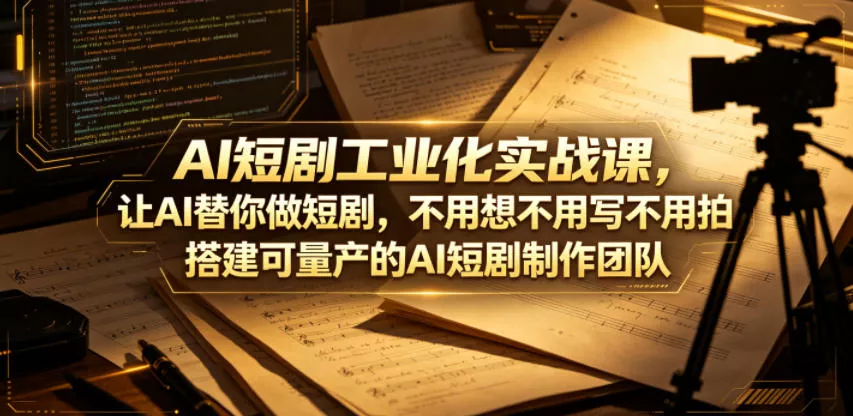 AI短剧工业化实战课，让AI替你做短剧，不用想不用写不用拍，搭建可量产的AI短剧制作团队网创项目-知识付费-在线课程-自媒体创业-网络副业-优利资源优利资源网