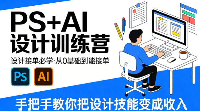 设计接单必学，PS+AI设计训练营，从0基础到能接单，手把手教你把设计技能变成收入网创项目-知识付费-在线课程-自媒体创业-网络副业-优利资源优利资源网