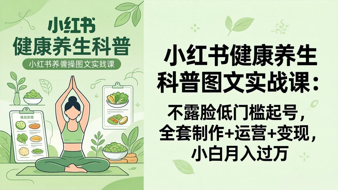 2026小红书健康养生科普图文实战课：不露脸低门槛起号，全套制作+运营+变现，小白月入过万网创项目-知识付费-在线课程-自媒体创业-网络副业-优利资源优利资源网