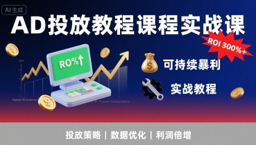 AD投放教程课程实战课，实现广告ROI300%+可持续暴利网创项目-知识付费-在线课程-自媒体创业-网络副业-优利资源优利资源网