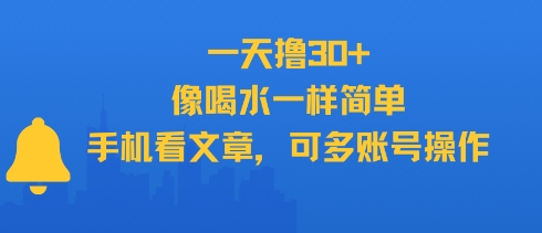 一天撸30+，像喝水一样简单，手机看文章，可多账号操作网创项目-知识付费-在线课程-自媒体创业-网络副业-优利资源优利资源网