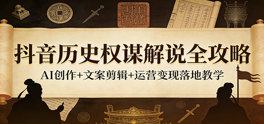 抖音历史权谋解说全攻略：AI创作+文案剪辑+运营变现落地教学网创项目-知识付费-在线课程-自媒体创业-网络副业-优利资源优利资源网