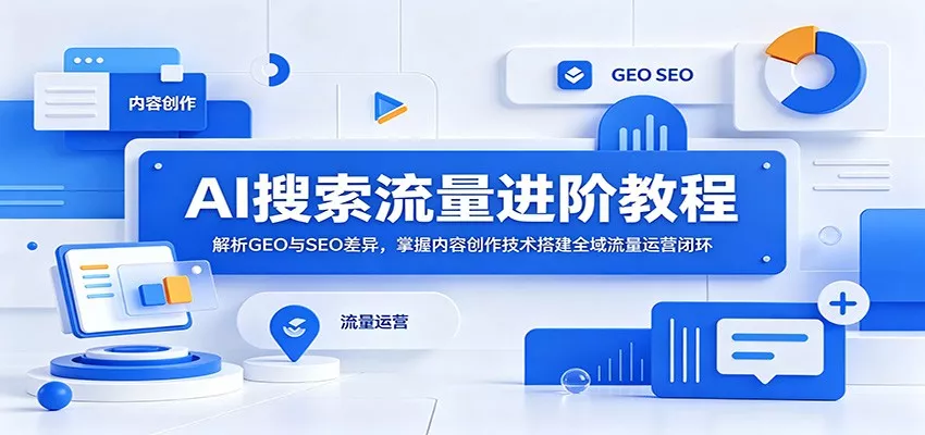 AI搜索流量进阶教程：解析GEO与SEO差异，掌握内容创作技术搭建全域流量运营闭环网创项目-知识付费-在线课程-自媒体创业-网络副业-优利资源优利资源网