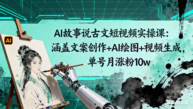 AI故事说古文短视频实操课：涵盖文案创作+AI绘图+视频生成，单号月涨粉10w网创项目-知识付费-在线课程-自媒体创业-网络副业-优利资源优利资源网