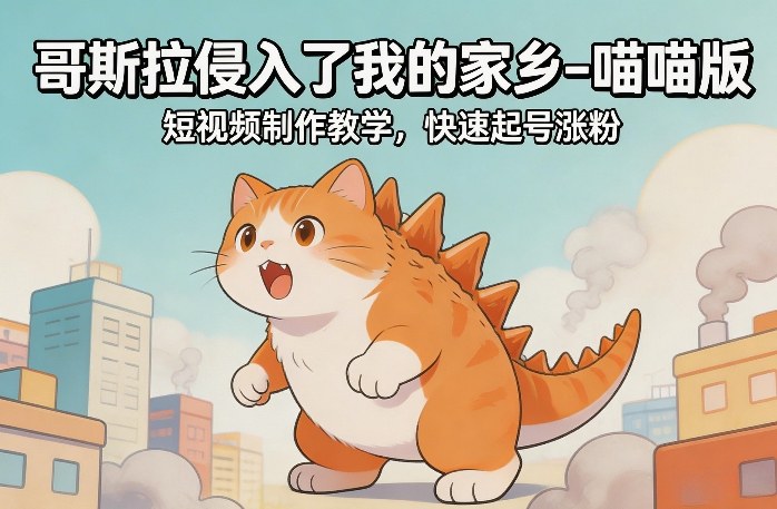 哥斯拉侵入了我的家乡–喵喵版短视频制作教学，快速起号涨粉网创项目-知识付费-在线课程-自媒体创业-网络副业-优利资源优利资源网
