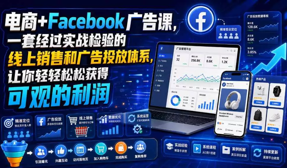 电商+Facebook广告课，一套经过实战检验的线上销售和广告投放体系，让你轻轻松松获得可观的利润【原创双语字幕】网创项目-知识付费-在线课程-自媒体创业-网络副业-优利资源优利资源网