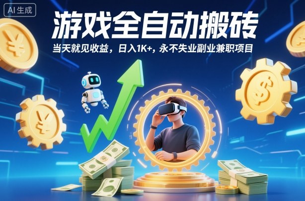 游戏全自动搬砖，当天就见收益，日入1K+，永不失业副业兼职项目【揭秘】网创项目-知识付费-在线课程-自媒体创业-网络副业-优利资源优利资源网