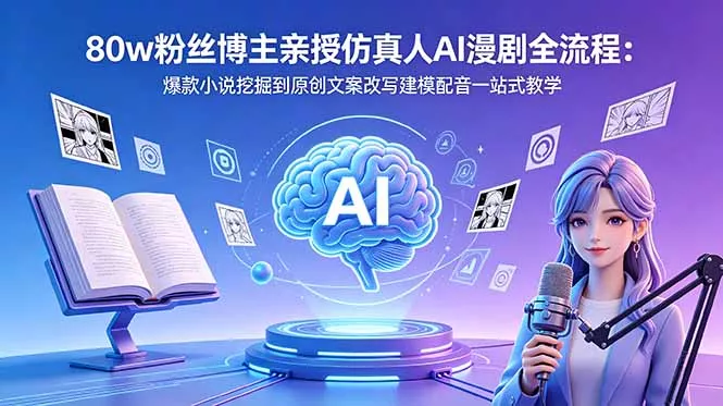 80w粉丝博主亲授仿真人AI漫剧全流程：爆款小说挖掘到原创文案改写建模配音一站式教学网创项目-知识付费-在线课程-自媒体创业-网络副业-优利资源优利资源网
