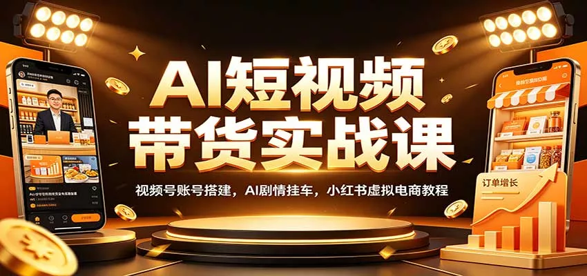 AI短视频带货实战课：视频号账号搭建，AI剧情挂车，小红书虚拟电商教程网创项目-知识付费-在线课程-自媒体创业-网络副业-优利资源优利资源网