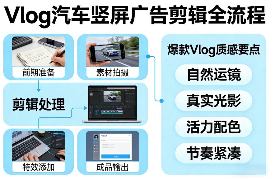 Vlog感觉汽车竖屏广告剪辑脚本全流程，拿捏爆款Vlog质感网创项目-知识付费-在线课程-自媒体创业-网络副业-优利资源优利资源网
