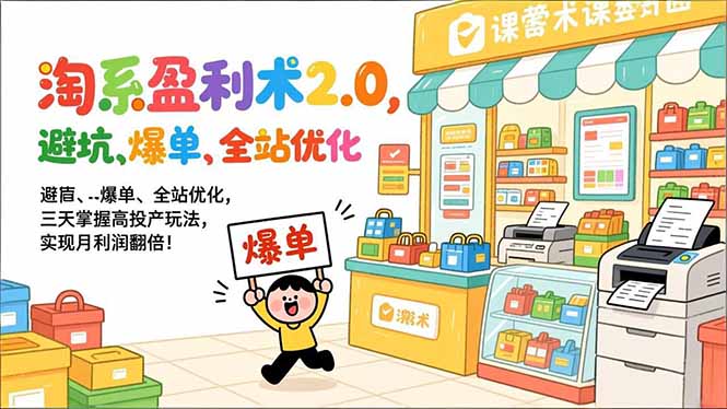 淘系盈利术2.0，避坑、爆单、全站优化，三天掌握高投产玩法，实现月利润翻倍！网创项目-知识付费-在线课程-自媒体创业-网络副业-优利资源优利资源网