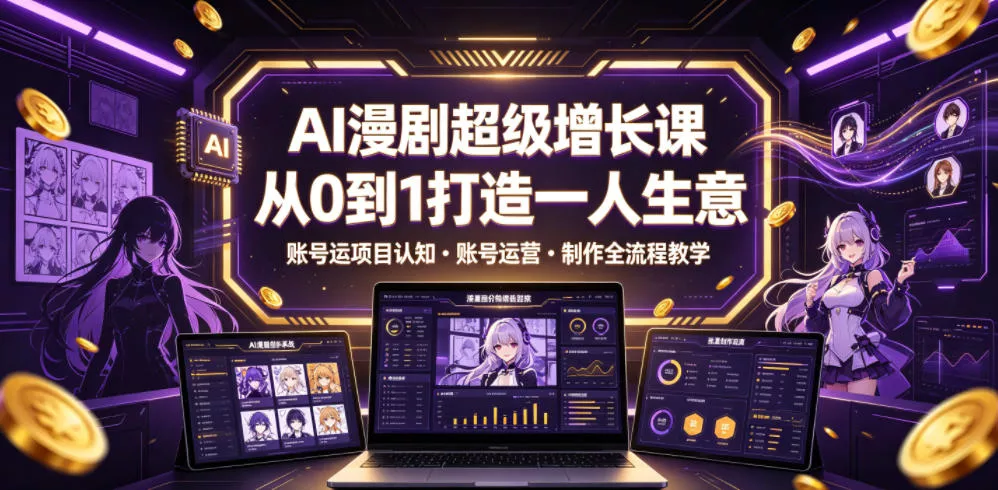 AI漫剧超级增长课，从0到1打造一人生意，项目认知・账号运营・制作全流程教学网创项目-知识付费-在线课程-自媒体创业-网络副业-优利资源优利资源网