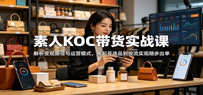 素人KOC带货实战课：解析变现路径与运营模式，从起号选品到投流实现稳步出单网创项目-知识付费-在线课程-自媒体创业-网络副业-优利资源优利资源网