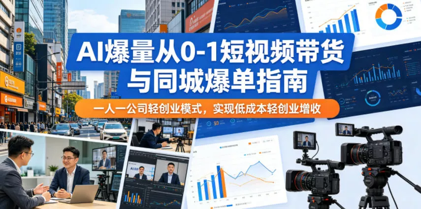 AI爆量从0-1短视频带货与同城爆单指南，一人一公司轻创业模式，实现低成本轻创业增收网创项目-知识付费-在线课程-自媒体创业-网络副业-优利资源优利资源网