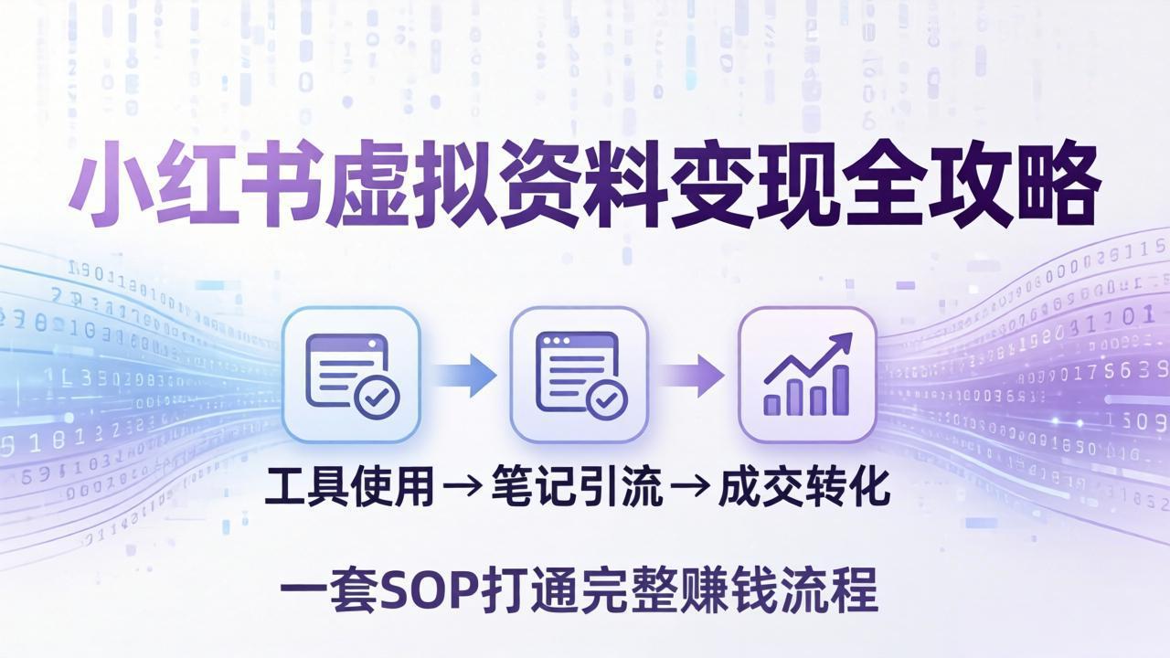 小红书虚拟资料变现全攻略：从工具使用到笔记引流成交，一套 SOP 打通完整赚钱流程网创项目-知识付费-在线课程-自媒体创业-网络副业-优利资源优利资源网