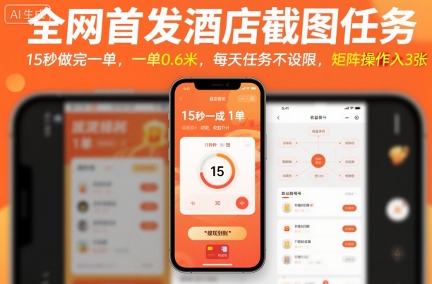 全网首发酒店截图任务，15秒做完一单，一单0.6米，每天任务不设限，矩阵操作日入3张【揭秘】网创项目-知识付费-在线课程-自媒体创业-网络副业-优利资源优利资源网