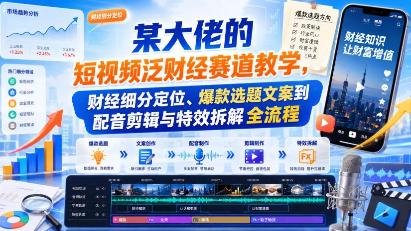某大佬的短视频泛财经赛道教学，财经细分定位、爆款选题文案到配音剪辑与特效拆解全流程网创项目-知识付费-在线课程-自媒体创业-网络副业-优利资源优利资源网