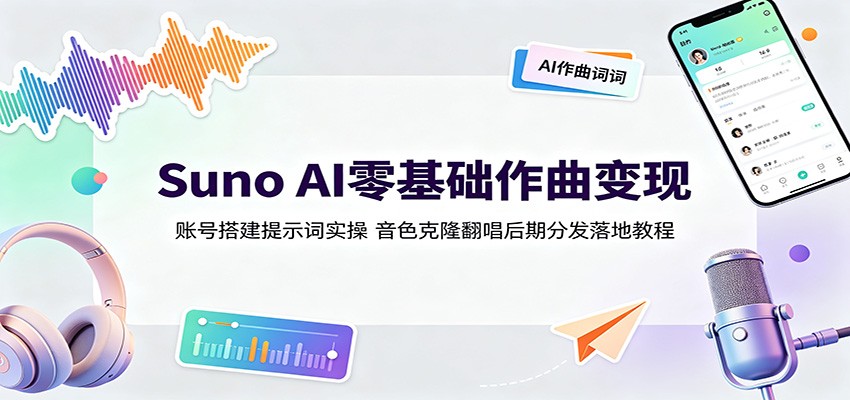 Suno AI零基础作曲变现：账号搭建提示词实操，音色克隆翻唱后期分发落地教程网创项目-知识付费-在线课程-自媒体创业-网络副业-优利资源优利资源网