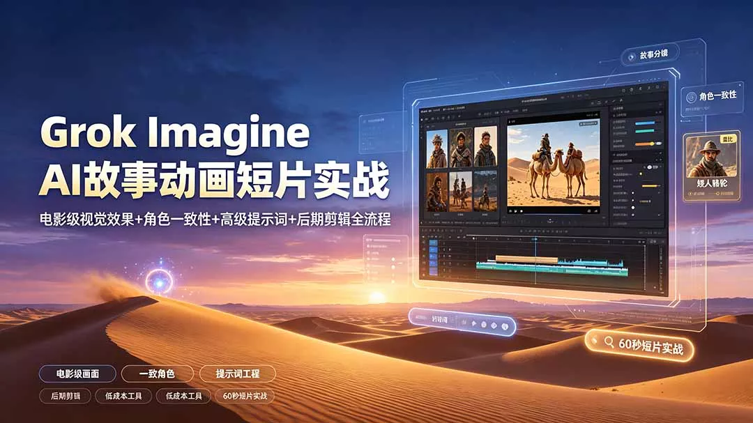 Grok Imagine AI故事动画短片实战：电影级视觉效果+角色一致性+高级提示词+后期剪辑全流程网创项目-知识付费-在线课程-自媒体创业-网络副业-优利资源优利资源网