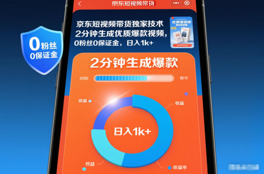 京东短视频带货独家技术，2分钟生成一条优质爆款视频，0粉丝0保证金，日入1k+【揭秘】网创项目-知识付费-在线课程-自媒体创业-网络副业-优利资源优利资源网