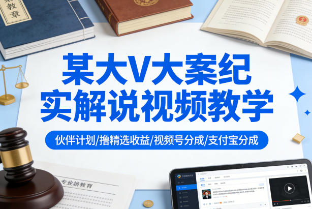 某大V大案纪实解说视频教学，可做伙伴计划、撸精选收益，视频号和支付宝分成计划均可网创项目-知识付费-在线课程-自媒体创业-网络副业-优利资源优利资源网