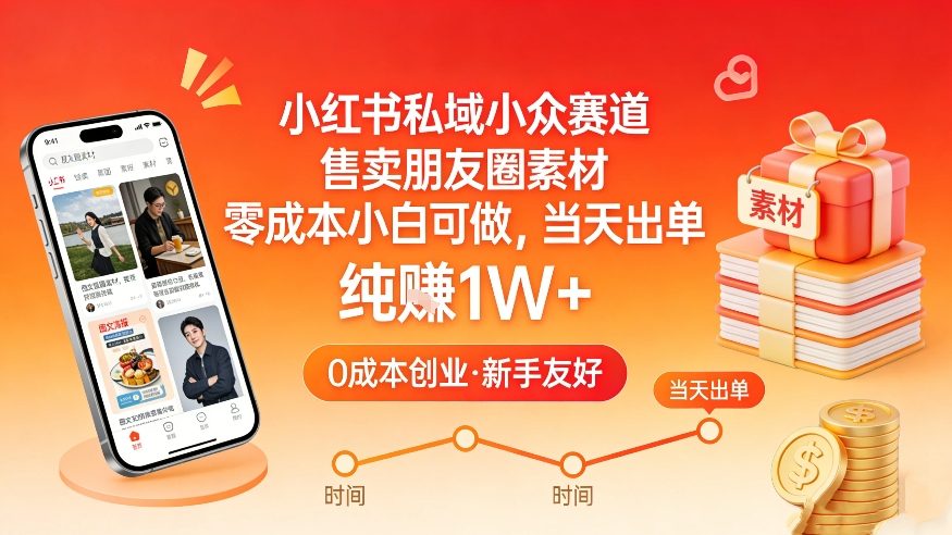 小红书私域小众赛道，售卖朋友圈素材，零成本小白可做，当天出单，月入1W+网创项目-知识付费-在线课程-自媒体创业-网络副业-优利资源优利资源网