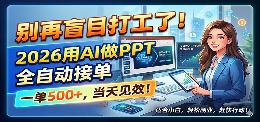 别再盲目打工了！2026用AI做PPT全自动接单，一单5张+，当天见效！网创项目-知识付费-在线课程-自媒体创业-网络副业-优利资源优利资源网