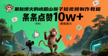 最新爆火的峨眉山猴子短视频制作教程，条条点赞10w+，谁做谁火【教程+提示词】网创项目-知识付费-在线课程-自媒体创业-网络副业-优利资源优利资源网