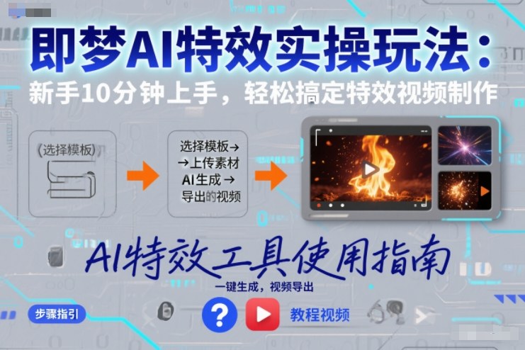 即梦AI特效实操玩法：新手10分钟上手，轻松搞定特效视频制作网创项目-知识付费-在线课程-自媒体创业-网络副业-优利资源优利资源网