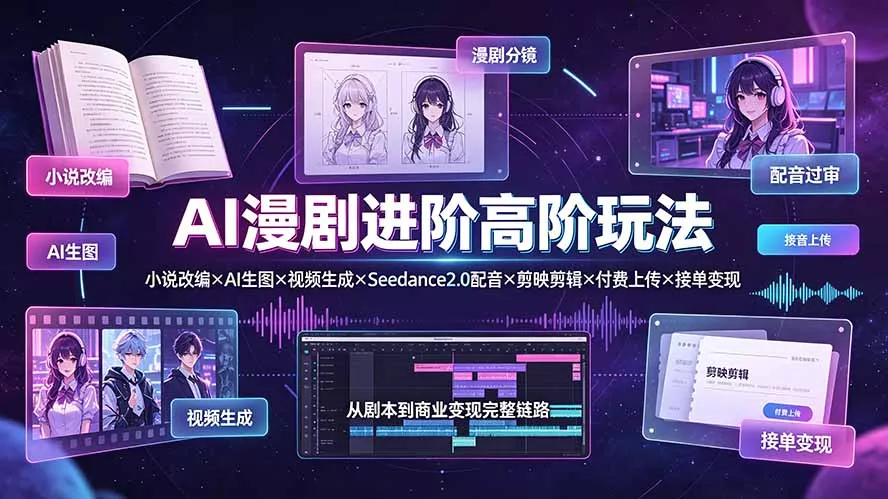AI漫剧进阶高阶玩法：小说改编×AI生图×视频生成×Seedance2.0配音×剪映剪辑×付费上传×接单变现网创项目-知识付费-在线课程-自媒体创业-网络副业-优利资源优利资源网