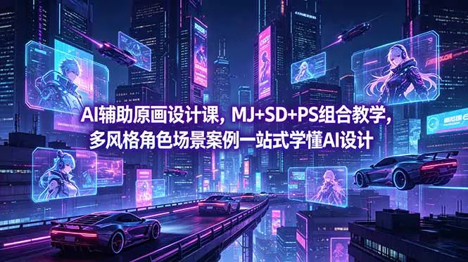 AI辅助原画设计课，MJ+SD+PS组合教学，多风格角色场景案例一站式学懂AI设计网创项目-知识付费-在线课程-自媒体创业-网络副业-优利资源优利资源网