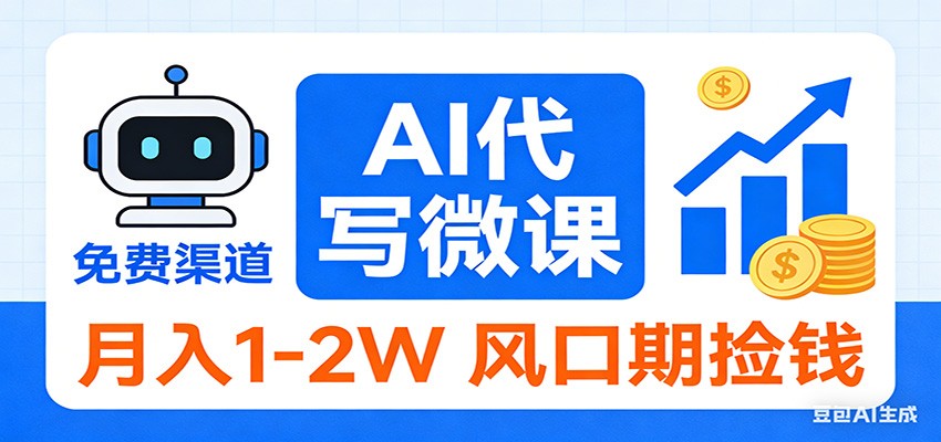 2026告别打工！AI 代写微课，提供免费渠道，月入 1-2W 风口期捡钱网创项目-知识付费-在线课程-自媒体创业-网络副业-优利资源优利资源网