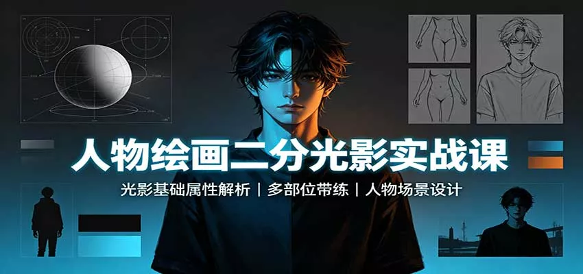 人物绘画二分光影实战课：光影基础属性解析，多部位带练，人物场景设计网创项目-知识付费-在线课程-自媒体创业-网络副业-优利资源优利资源网