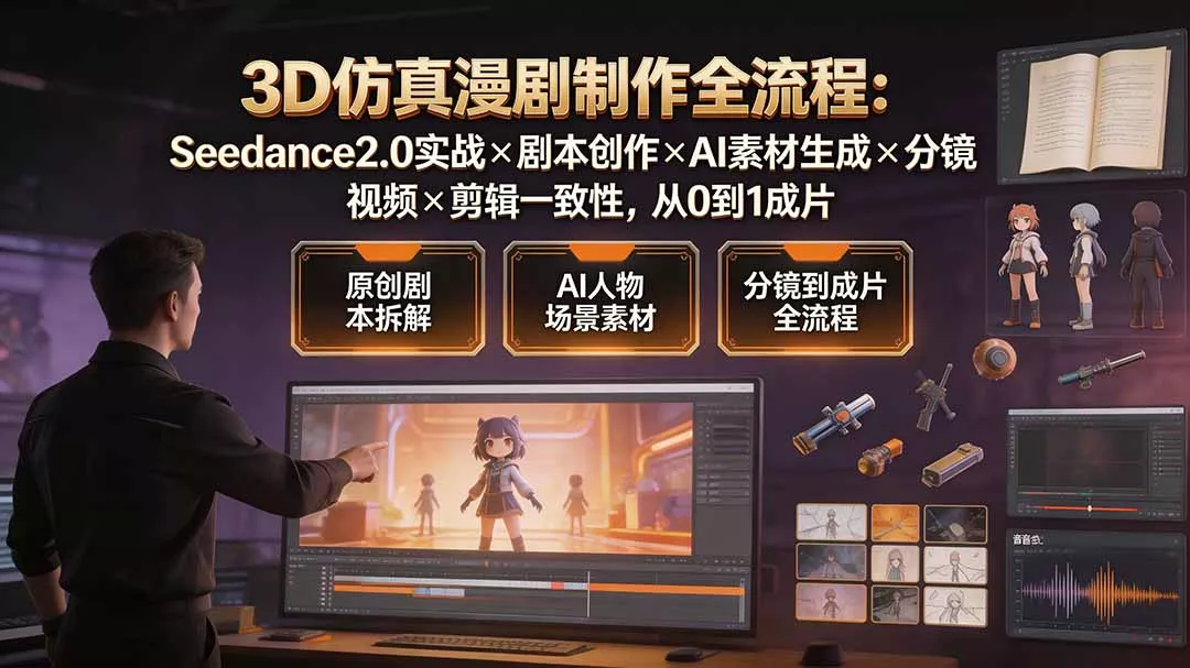 3D仿真漫剧制作全流程：Seedance2.0实战×剧本创作×AI素材生成×分镜视频×剪辑一致性，从0到1成片网创项目-知识付费-在线课程-自媒体创业-网络副业-优利资源优利资源网