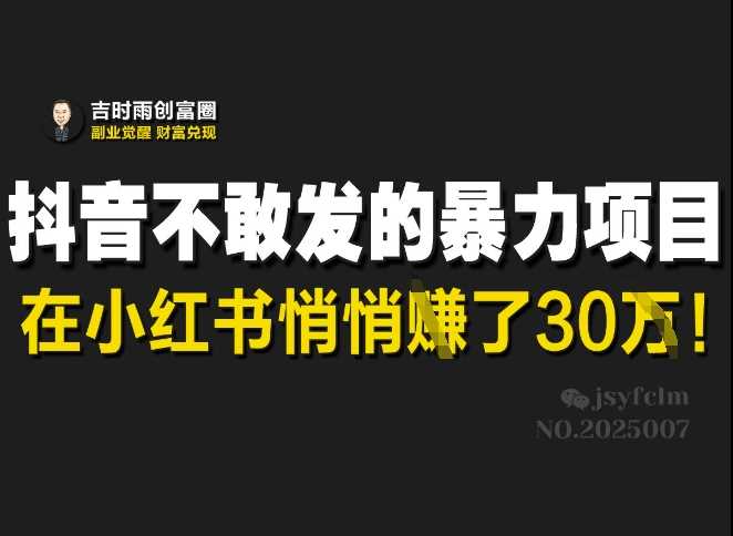 抖音不敢发的暴利项目，在小红书悄悄挣了30W网创项目-知识付费-在线课程-自媒体创业-网络副业-优利资源优利资源网