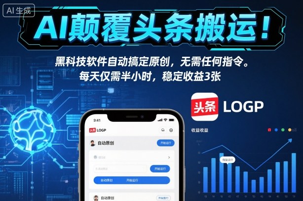 AI颠覆头条搬运！黑科技软件自动搞定原创，无需任何指令。每天仅需半小时，稳定收益3张【揭秘】网创项目-知识付费-在线课程-自媒体创业-网络副业-优利资源优利资源网