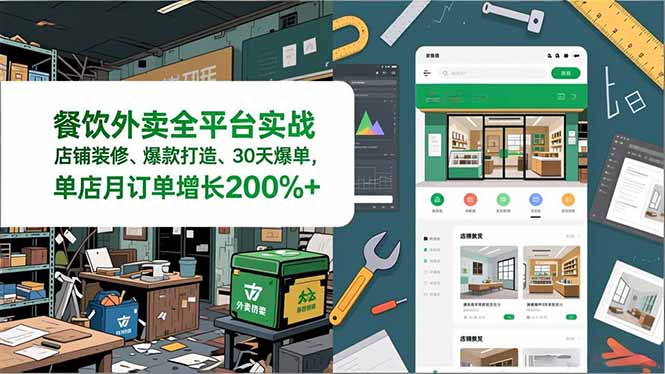 餐饮外卖全平台实战，店铺装修、爆款打造、30天爆单，手把手教学，单店月订单增长200%+网创项目-知识付费-在线课程-自媒体创业-网络副业-优利资源优利资源网