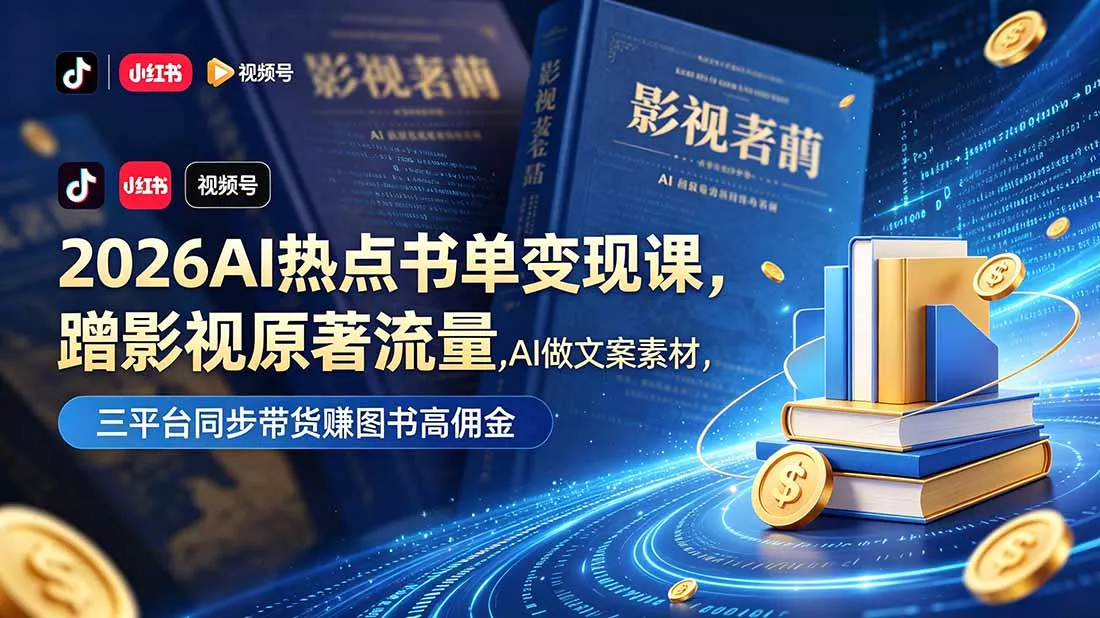 2026AI热点书单变现课，蹭影视原著流量，AI做文案素材，三平台同步带货赚图书高佣金网创项目-知识付费-在线课程-自媒体创业-网络副业-优利资源优利资源网