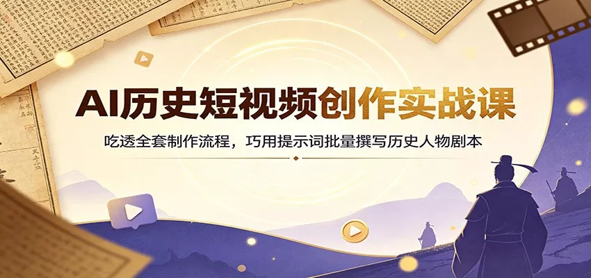 AI历史短视频创作实战课：吃透全套制作流程，巧用提示词批量撰写历史人物剧本网创项目-知识付费-在线课程-自媒体创业-网络副业-优利资源优利资源网