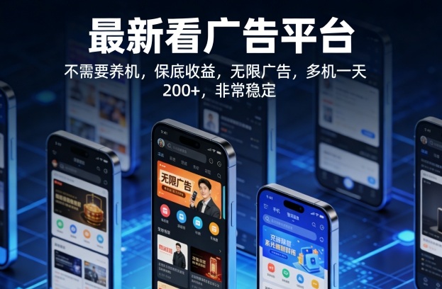 最新看广告平台，不需要养机，保底收益，无限广告，多机一天200+，非常稳定【揭秘】网创项目-知识付费-在线课程-自媒体创业-网络副业-优利资源优利资源网