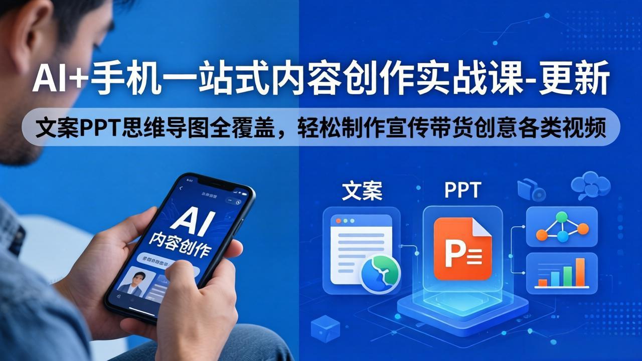 AI+手机一站式内容创作实战课-更新，文案PPT思维导图全覆盖，轻松制作宣传带货创意各类视频网创项目-知识付费-在线课程-自媒体创业-网络副业-优利资源优利资源网
